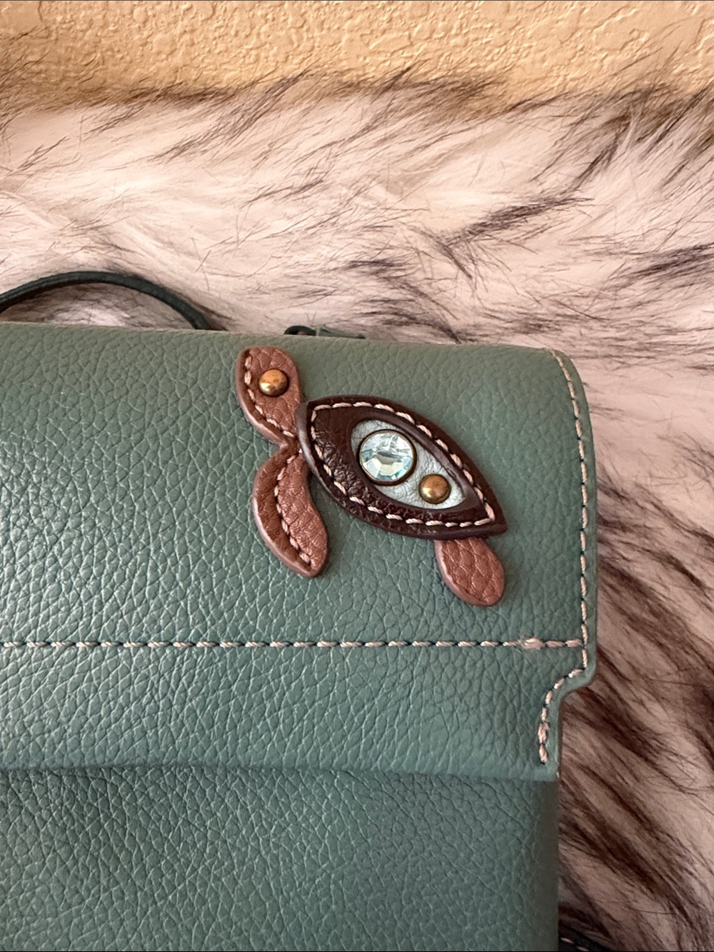 Chala RFID Teal Crossbody Bag with Floral, turtle and star accents. - Picture 4 of 6